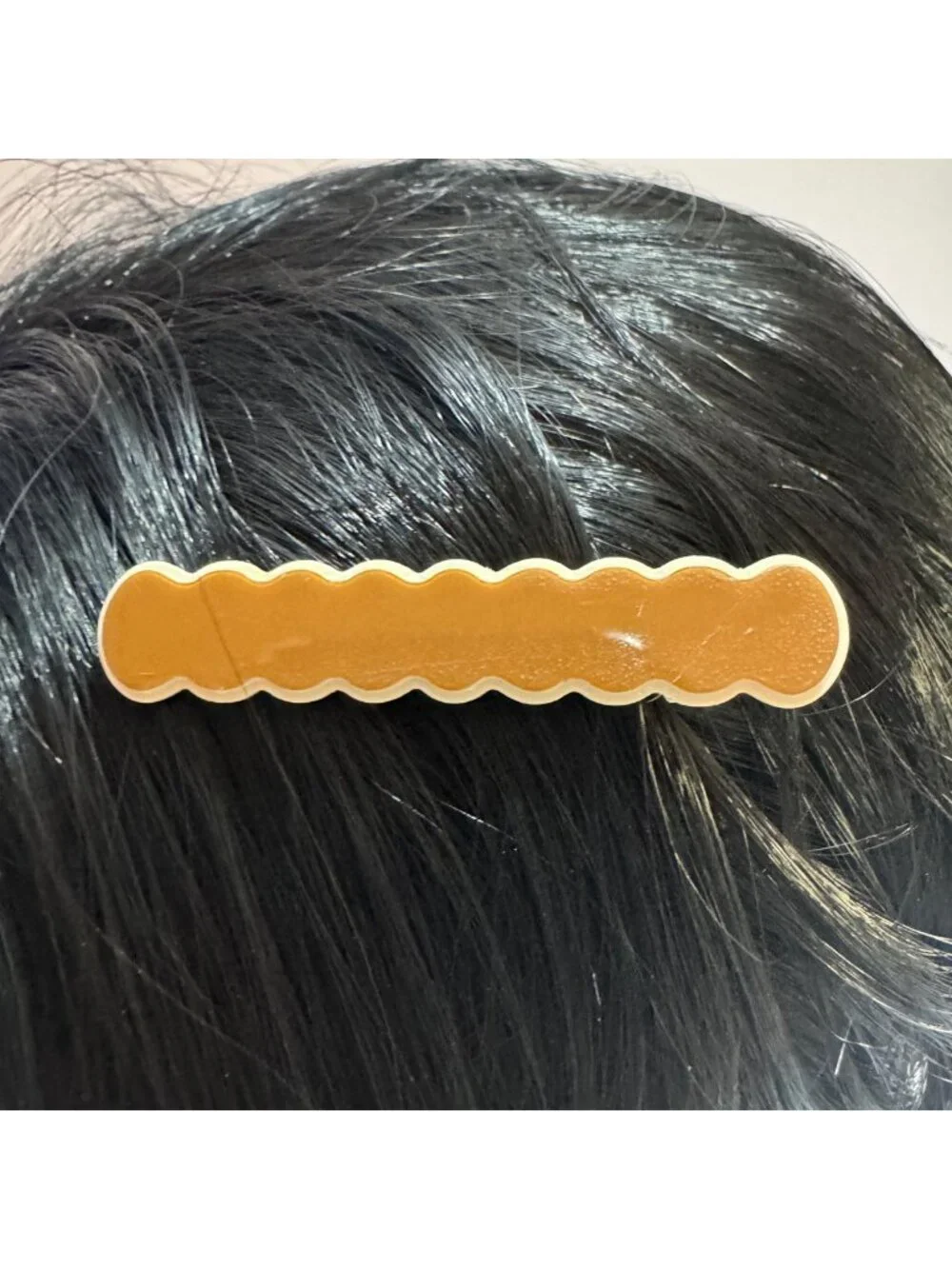 Brown Scalloped Gold Tone Alligator Hair Clip Metal Hair Accessory NEW